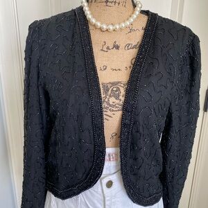 Leslie Fay Elegant Black Embellished Blazer